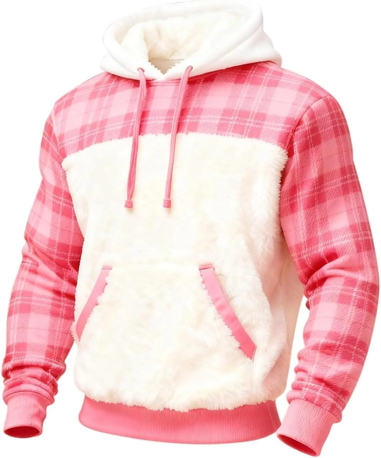 

Мужской уютный флисовый худи с капюшоном в рождественскую клетку