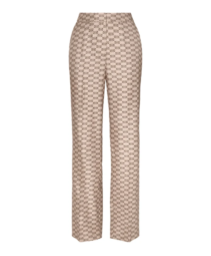 

Шелковые брюки с монограммой, бежевого цвета. Malina, бежевый