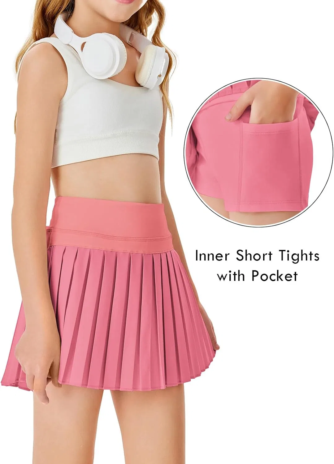 Юбка-шорты для девочек Haloumoning Athletic Tennis Skorts с карманами, Dark Pink — фото 3