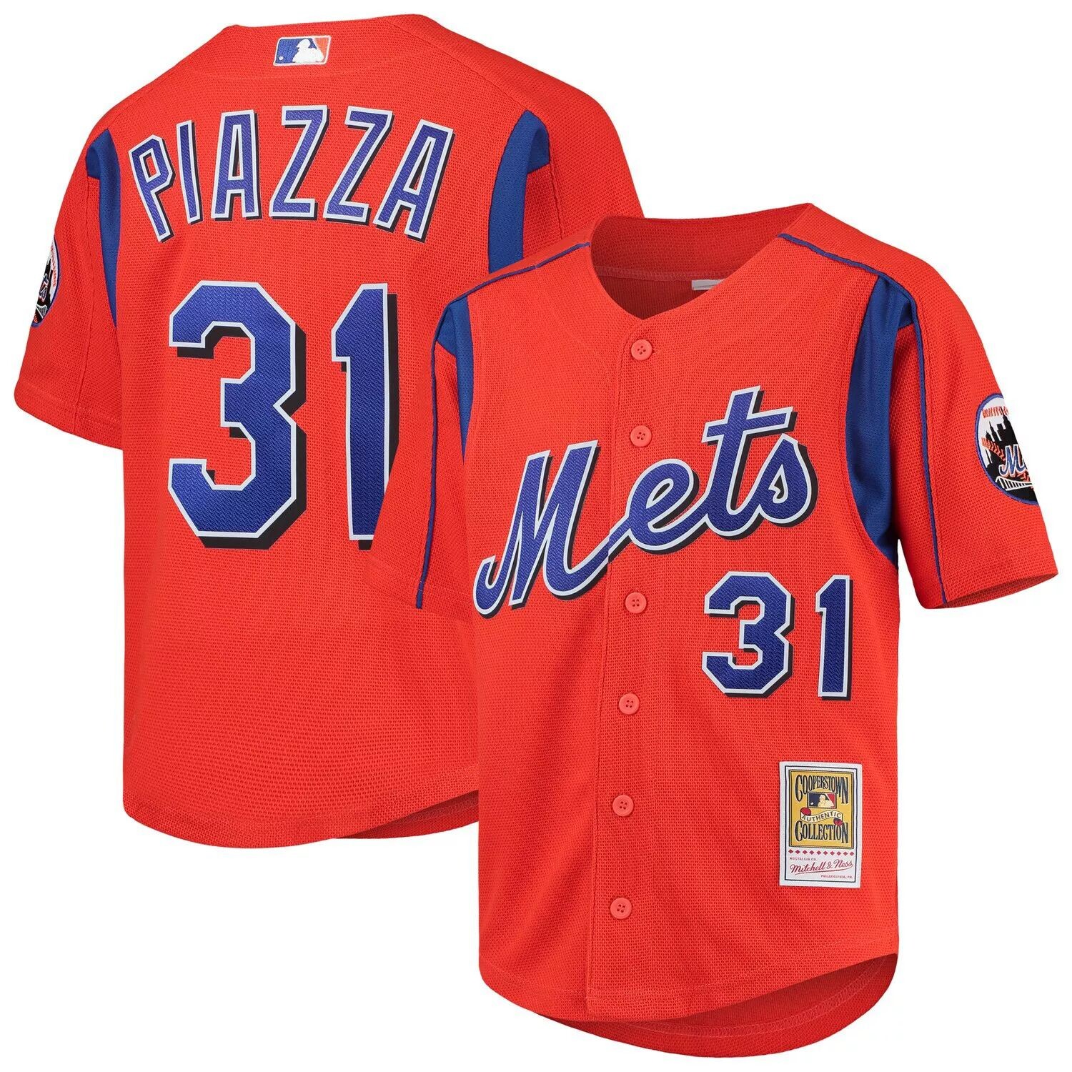 

Молодежная футболка Mitchell & Ness Mike Piazza Orange New York Mets Cooperstown Collection, сетчатая тренировочная майка Unbranded