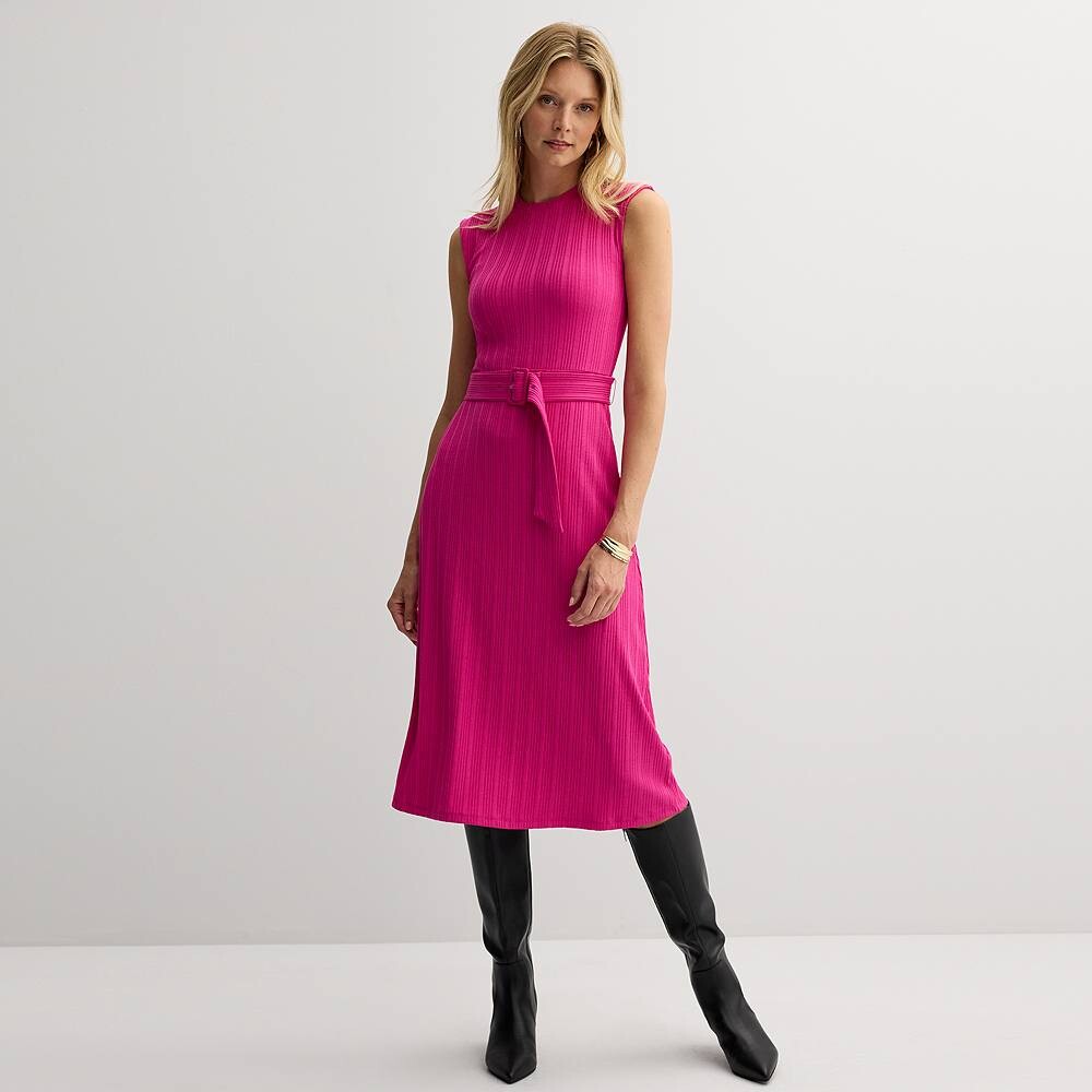 

Женское платье миди в рубчик с поясом Nine West, цвет Gerbera Fuchsia