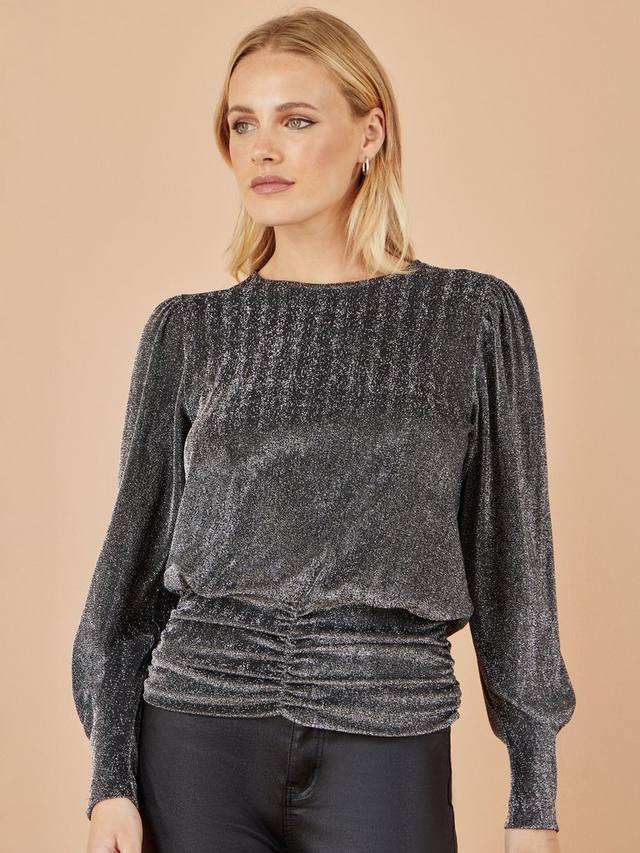 

Металлическая блузка с длинными рукавами и сборками по подолу Yumi