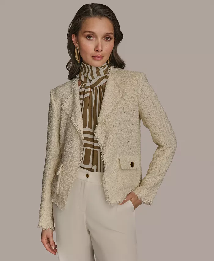 

Женская твидовый кардиган на пуговицах Donna Karan New York, коричневый/бежевый