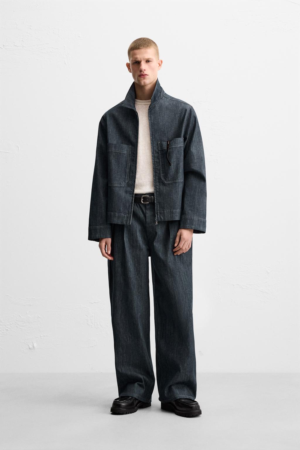

Плиссированные джинсы с широкими штанинами ZARA, цвет Indigo