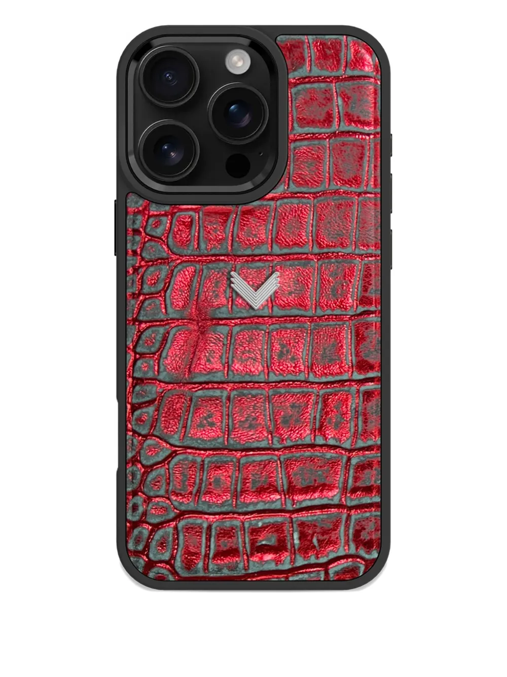 

Чехол для iPhone 16 Pro Max из кожи с тиснением под крокодила Velante, серый