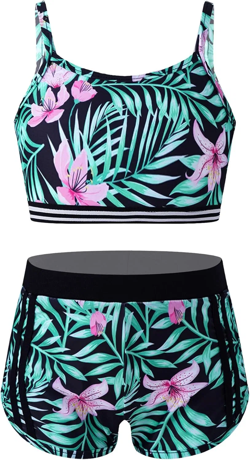 Детский спортивный набор топ и шорты Mufeng, Camo Green Lily