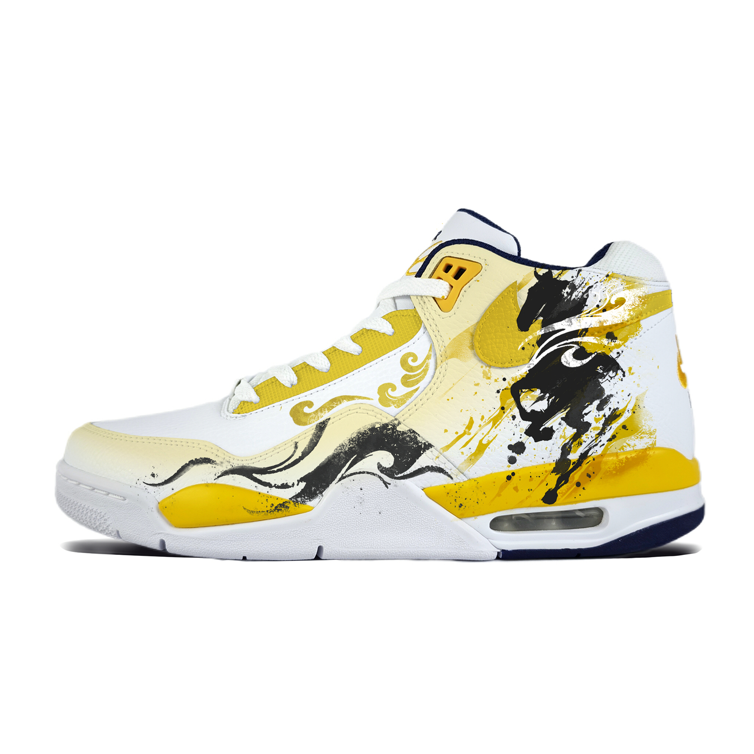 

Nike Flight Legacy Ink Wash BMW, желтые амортизирующие нескользящие устойчивые к истиранию кроссовки Mid top Vintage Basketball