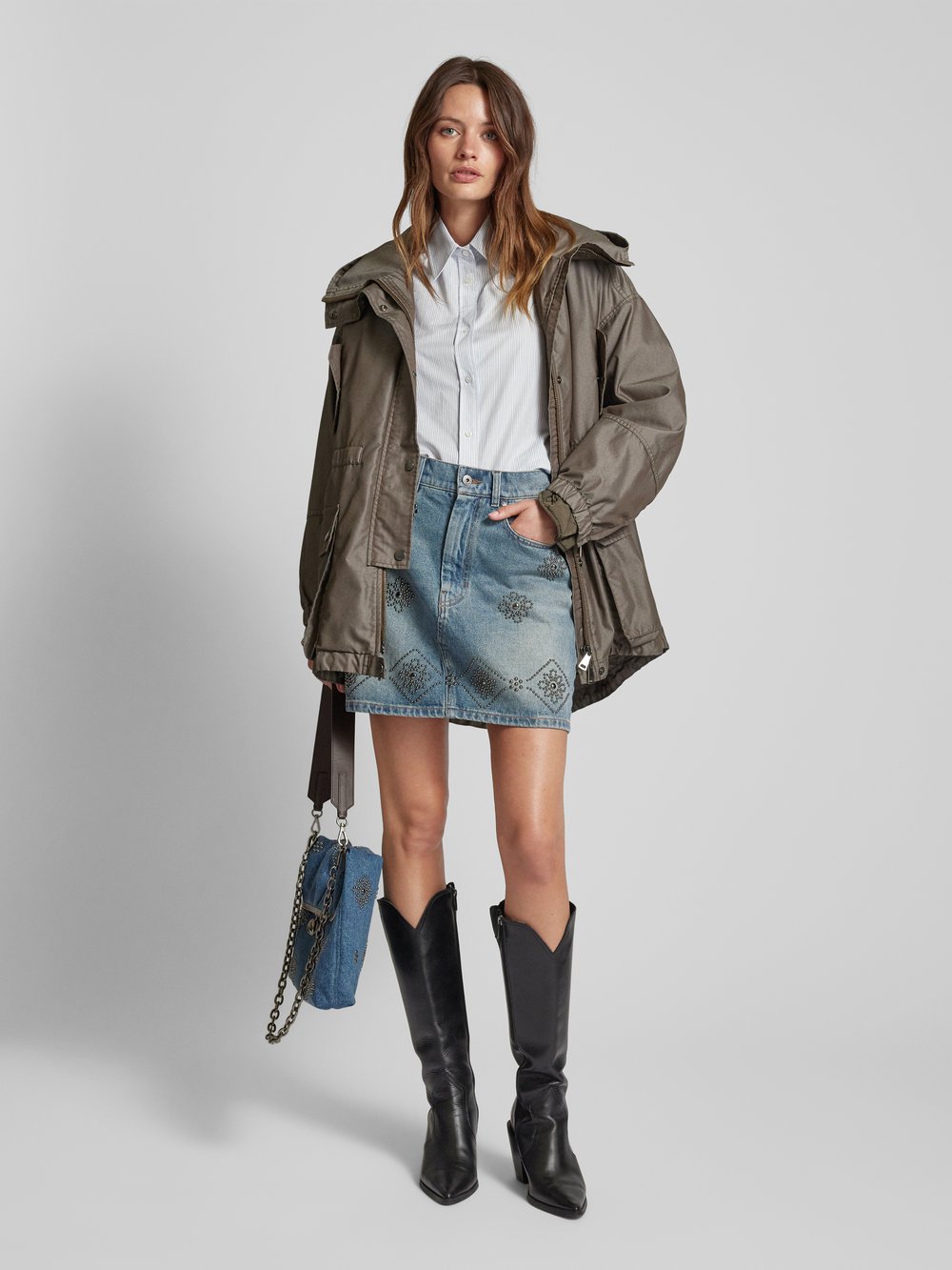 

Юбка из денима с декоративными камнями Weekend Max Mara, синий