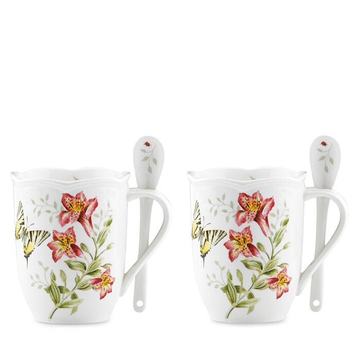 

Кружки Lenox Butterfly Meadow с мешалками, набор из 2 шт, белый