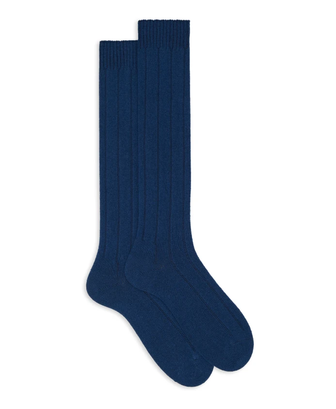 

Мужские длинные однотонные светло-голубые ребристые носки Gallo, синий