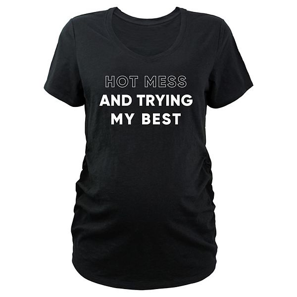 

Футболка с V-образным вырезом и принтом Maternity hot mess and trying my best Unbranded