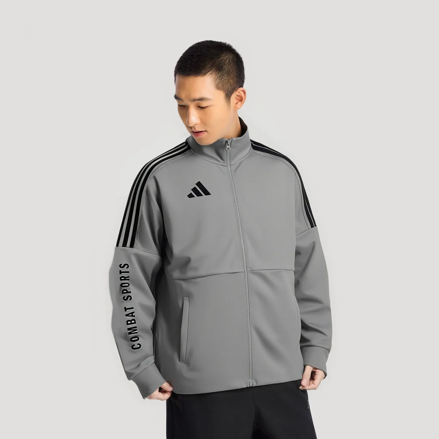 Adidas Куртка с воротником-стойкой унисекс серого цвета — фото 4
