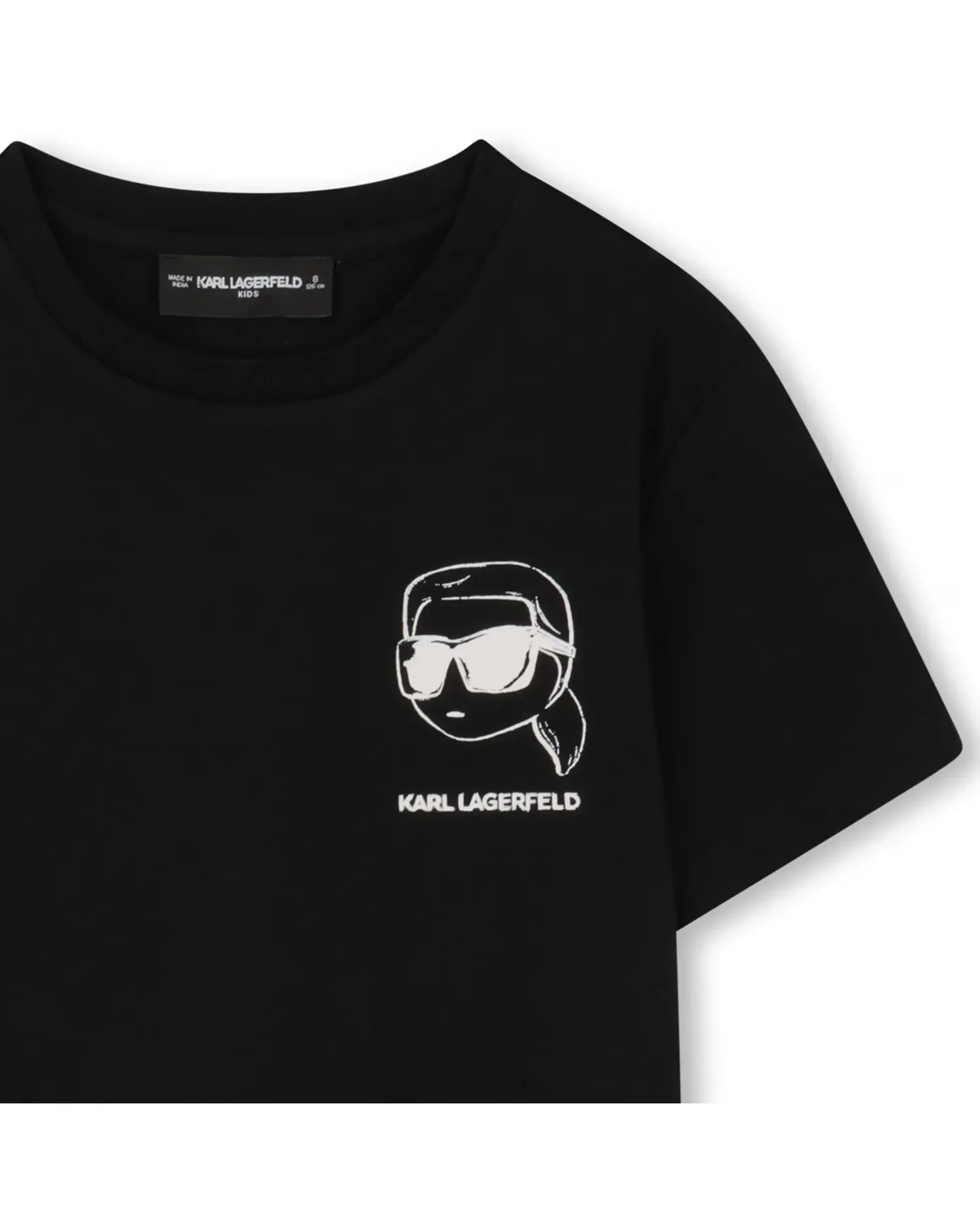 Футболка для мальчика с короткими рукавами и рисунком спереди из хлопка Karl Lagerfeld Kids, черный — фото 2