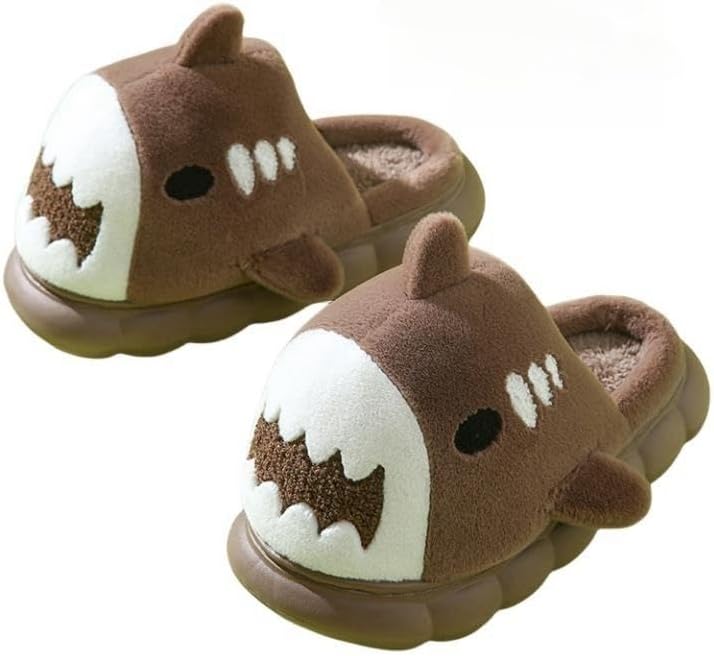 

Забавные тапочки для женщин в виде акулы - мягкие плюшевые, теплые домашние зимние тапочки, хлопковые для дома и улицы Czqagcl, коричневый