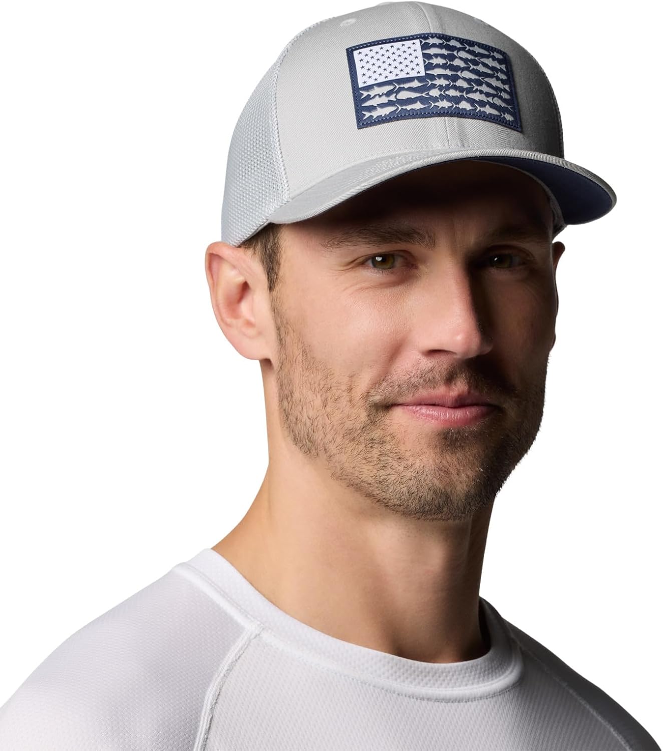 

Бейсболка Columbia Unisex для взрослых PFG с сеткой, Cool Grey/Nocturnal/Us Fish Flag