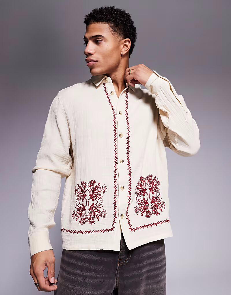 

Рубашка свободного кроя ASOS DESIGN с фактурным принтом и каймой