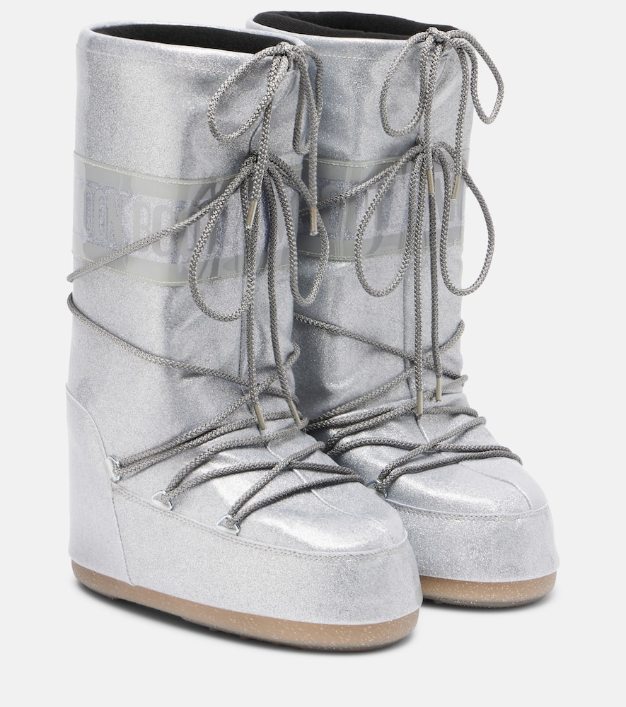 Блестящие глянцевые ботинки до колена Moon Boot, Silver