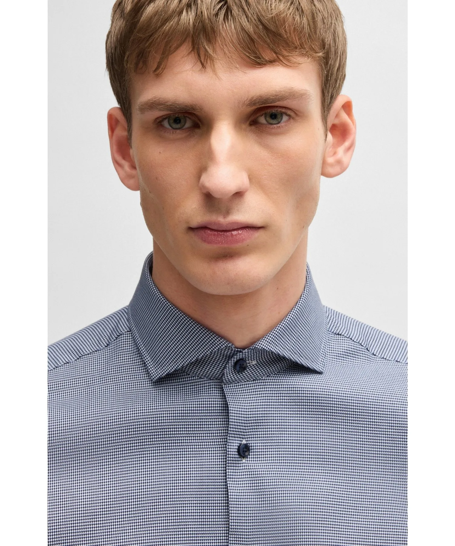 Мужская рубашка Regular Fit Structured Cotton BOSS Navy — фото 2