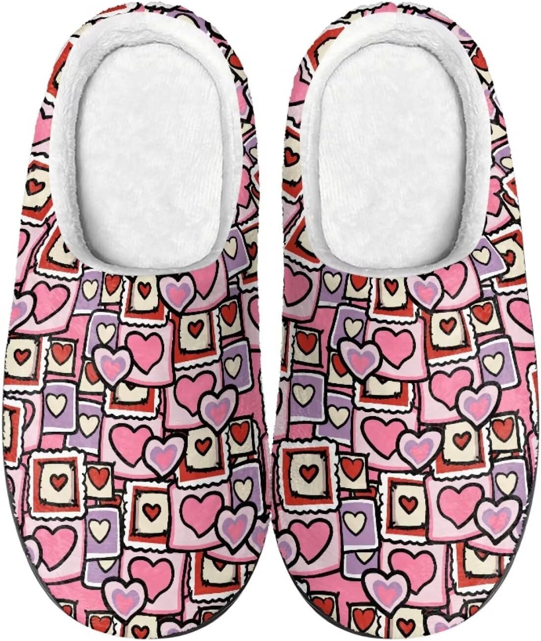 

Мужские и женские нескользящие тапочки, теплые мягкие уютные тапочки из фланели, домашняя обувь для спальни и улицы, размеры 2-12 Zcfygdx, Cartoon Love Heart Plaid Print