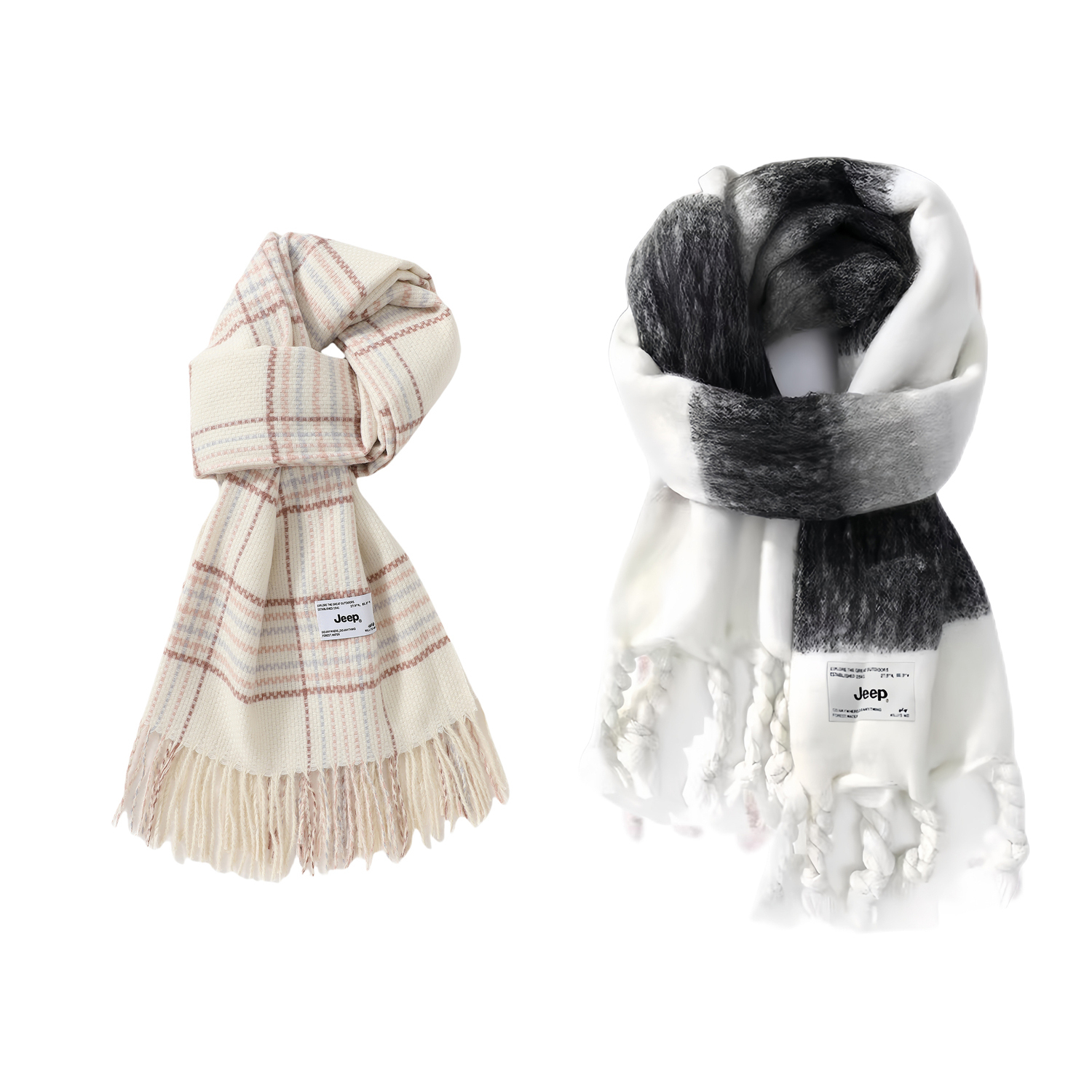 

Jeep Вязаный шарф унисекс, Ecru Cs008+Black White Cs004