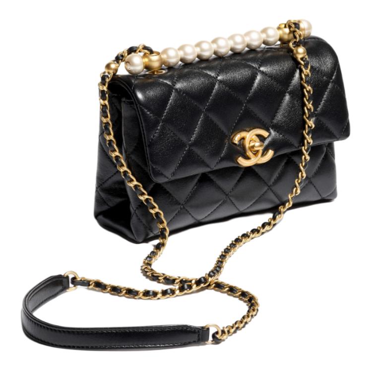 CHANEL Искусственная жемчужная блестящая кожаная сумка через плечо миниатюрная женская черная — фото 2