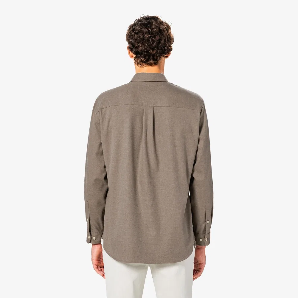 Мужская фланелевая однотонная рубашка бежевая от Lacoste — фото 3