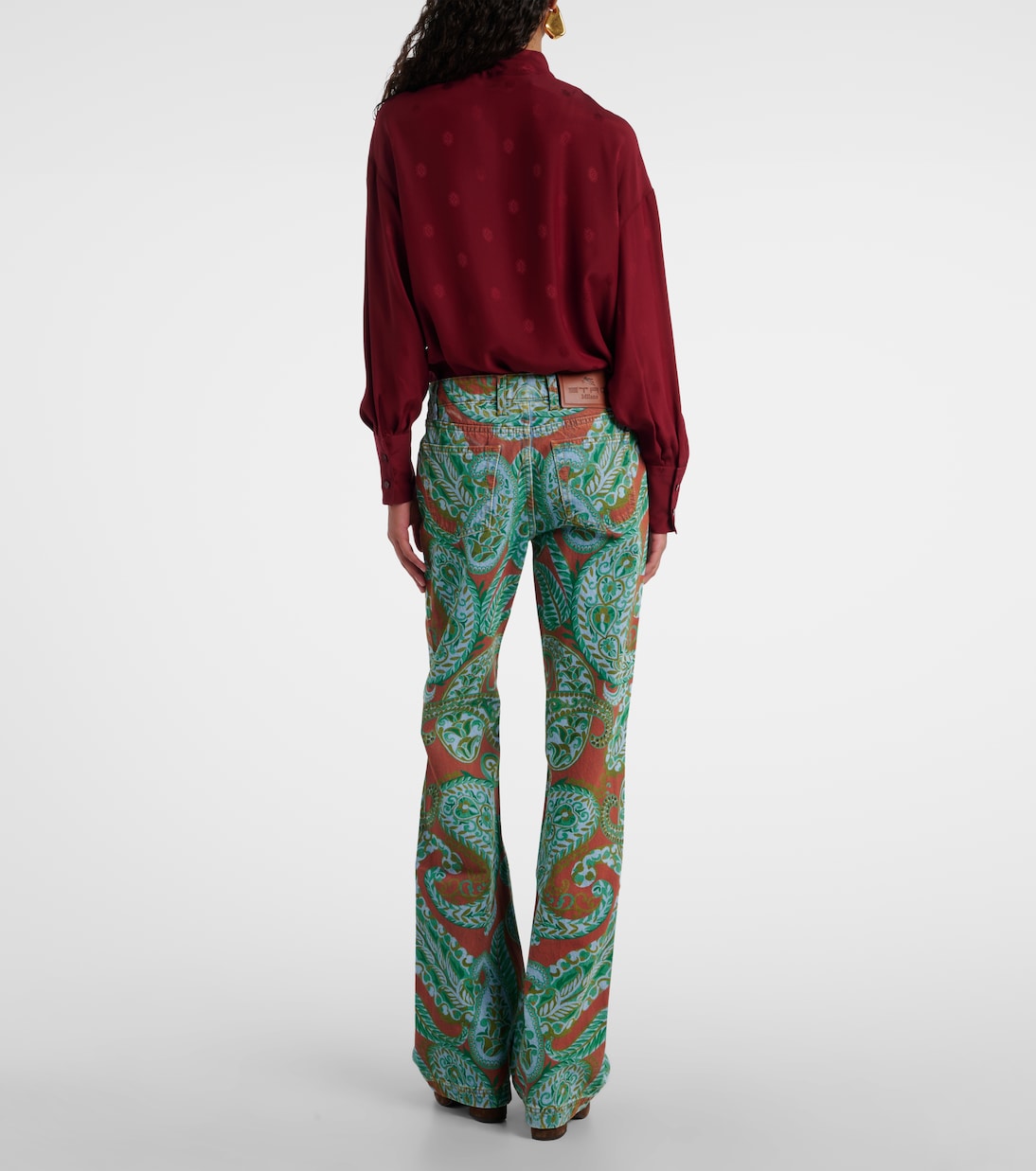 Джинсы широкого кроя с высокой талией и узором пейсли Etro, Print On Orange Base — фото 3