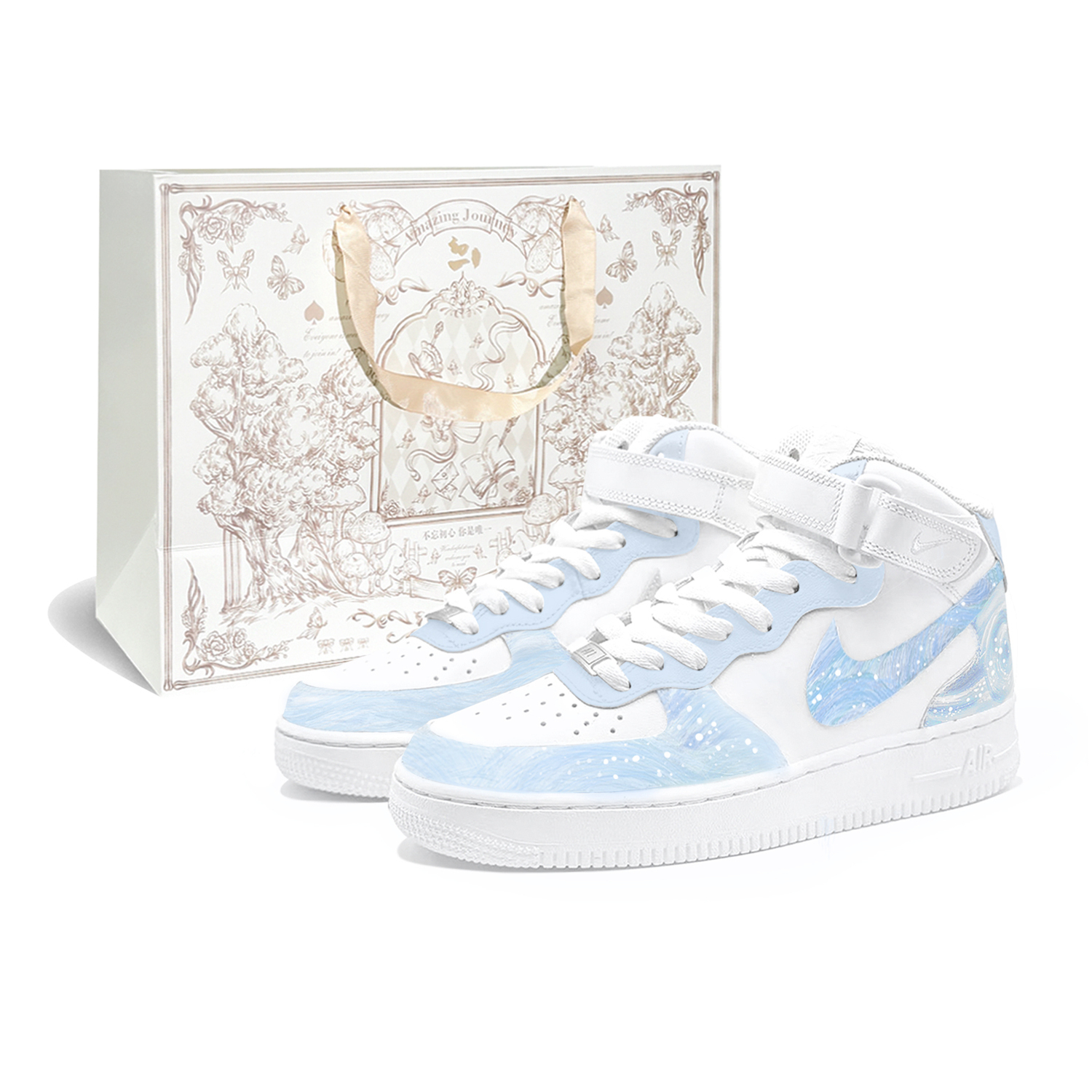 

Сумка для покупок Air Force 1, Galaxy Mystery X First Moon Culture, устойчивые к истиранию, баланс, кроссовки для скейтбординга Mid top Nike, синий