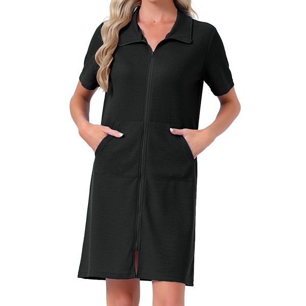 

Женский халат с молнией, короткими рукавами и карманами Inspire Chic, Black