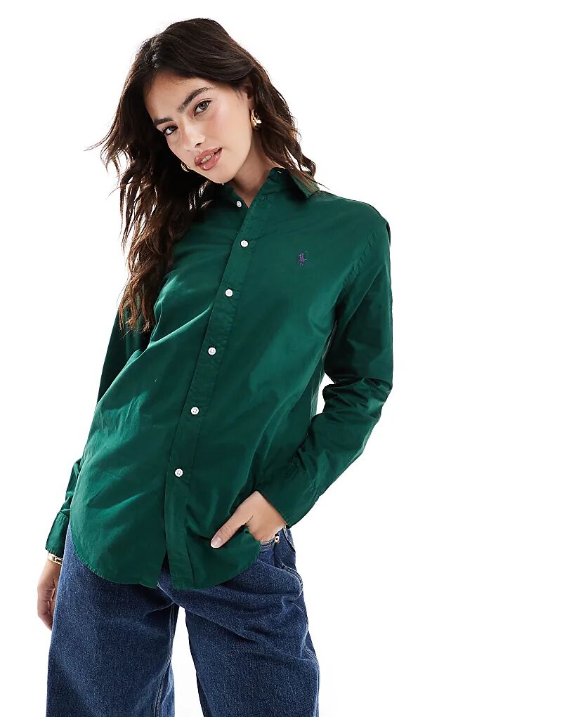 

Рубашка свободного кроя с логотипом-иконой темно-зеленого цвета Polo Ralph Lauren