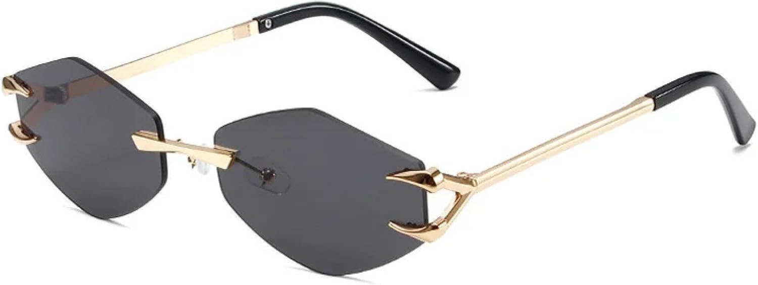 

Винтажные солнцезащитные очки без оправы для женщин, модные, асимметричной формы, в стиле панк, с градиентным покрытием, защита от УФ-излучения UV400 TVTBBVV, Gold-black.