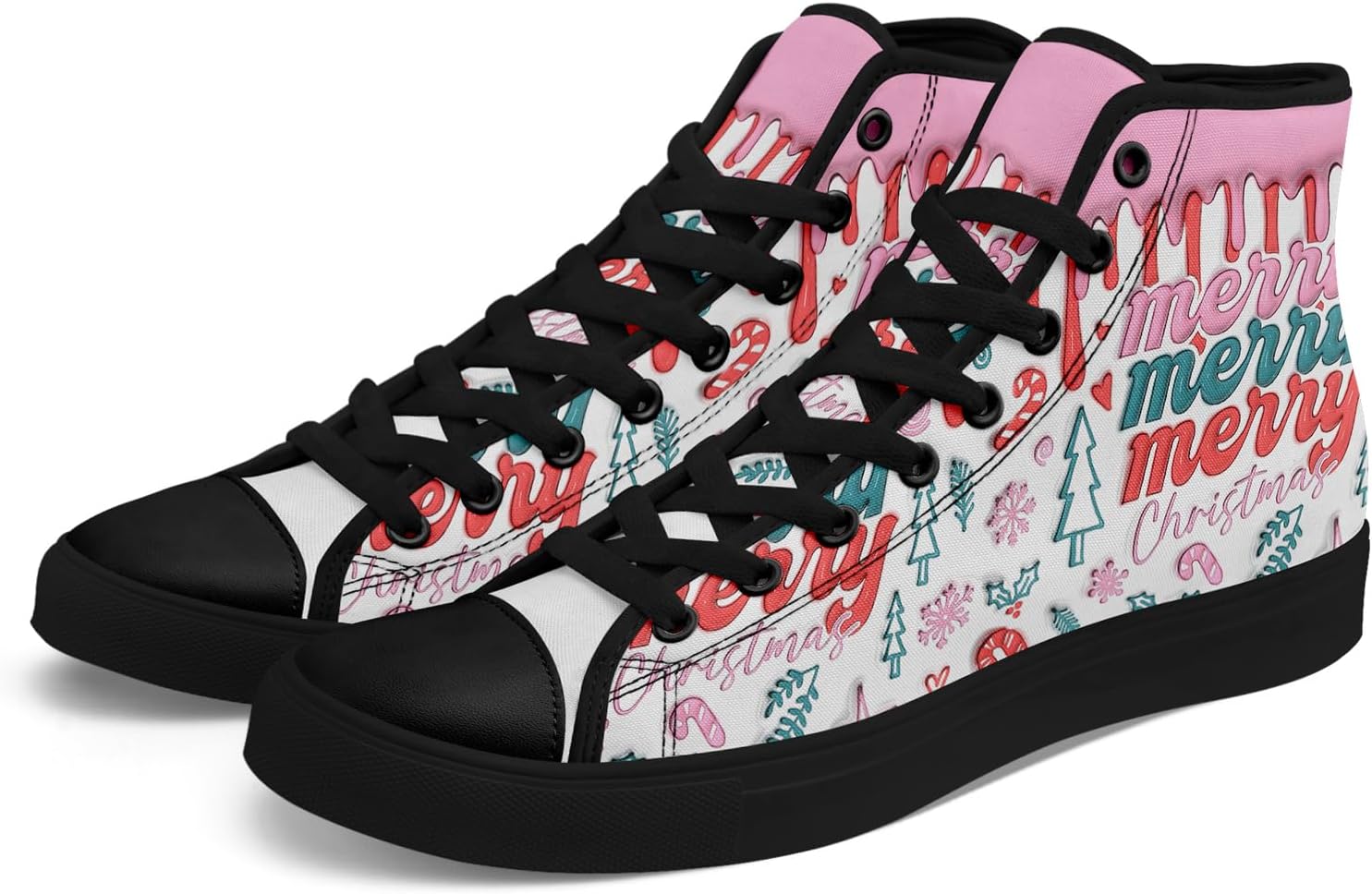 

Высокие кеды на холщовой подошве AWSOLE для мужчин и женщин, с принтом Санты, забавные рождественские повседневные кроссовки для ходьбы, белый/черный/синий/розовый