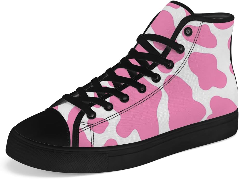 

Кеды на высокой подошве chebing с принтом коровы для женщин и мужчин, высокие кроссовки на шнуровке, повседневная обувь, подарки для мужчин и женщин, розовый