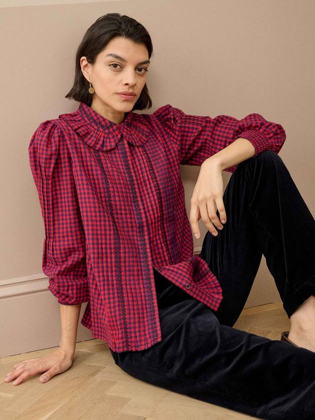 

Блузка из мягкого хлопка в клетку Brora, Navy/Redcurrant