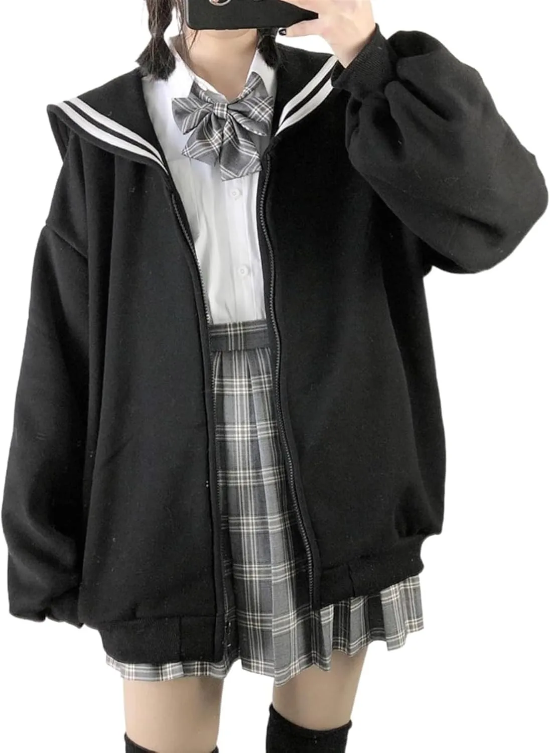 

Толстовка с воротником моряка на молнии свободного кроя Zbaul