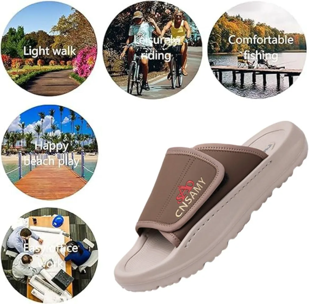 Asifn Men's Cushion Сандалии Легкие противоскользящие мягкие уличные ручные регулируемые повседневные слип-он для лета, хаки — фото 4