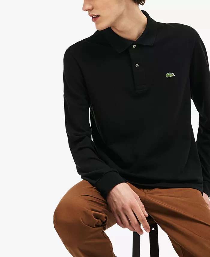 Мужская классическая поло с длинным рукавом Lacoste, черный — фото 2