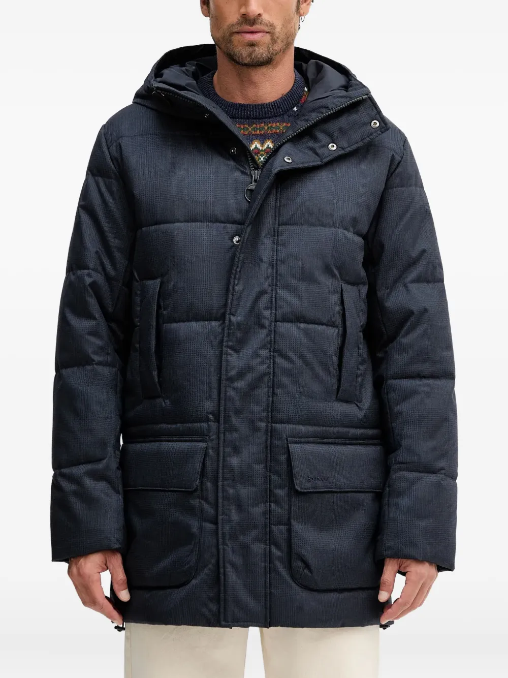 

Пуховик с вышитым логотипом Barbour, синий