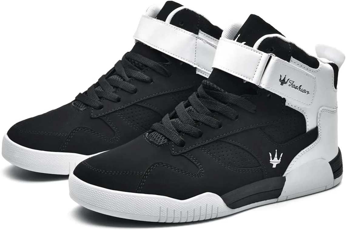 FZUU Herren Fashion Высокие кроссовки Leder Straßenschuhe Sport Freizeitschuhe, Black