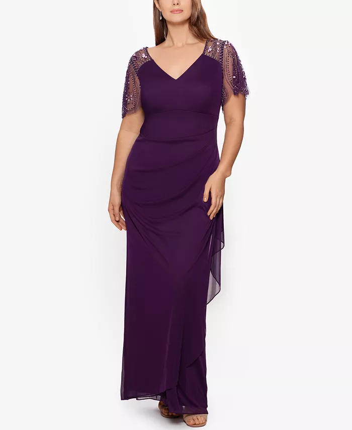 

Платье из матового джерси с декором и прозрачными вставками Plus Size XSCAPE, фиолетовый