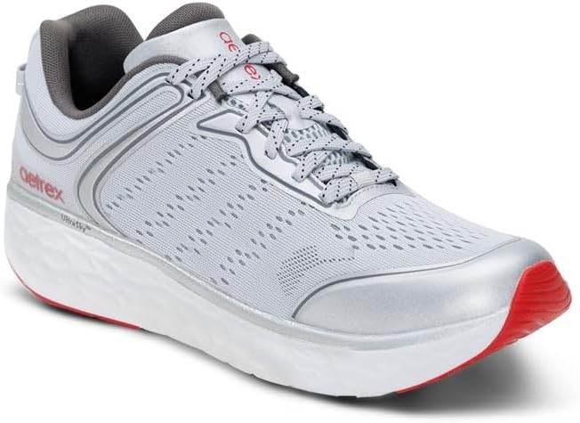 

Мужские ортопедические кроссовки Aetrex Chase с поддержкой свода стопы - облегчение при подошвенном фасците, комфортная сетка, регулируемые шнурки, серебро