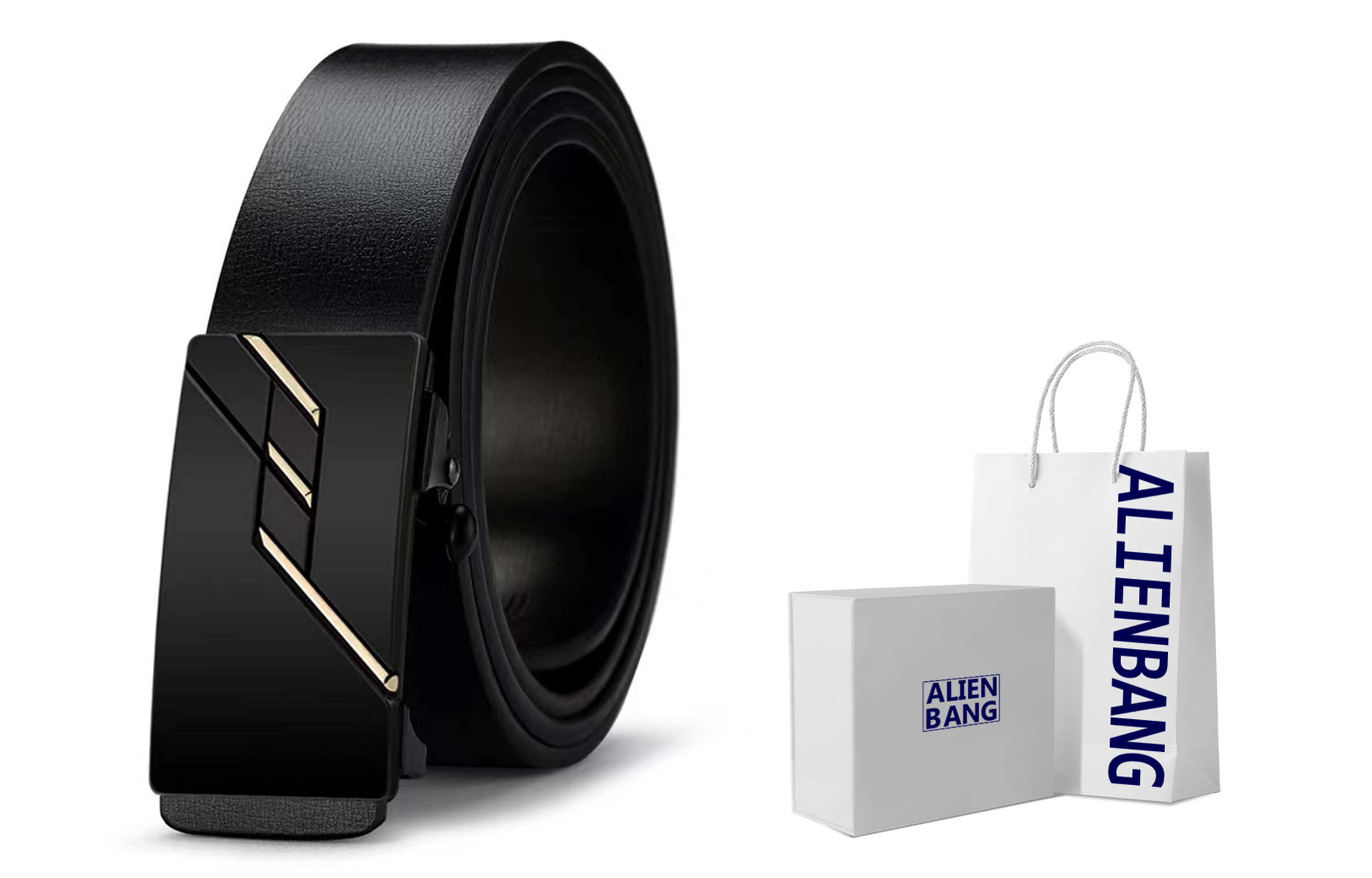 

Кожаный ремень мужской ALIEN BANG, Black Gunmetal Buckle Box