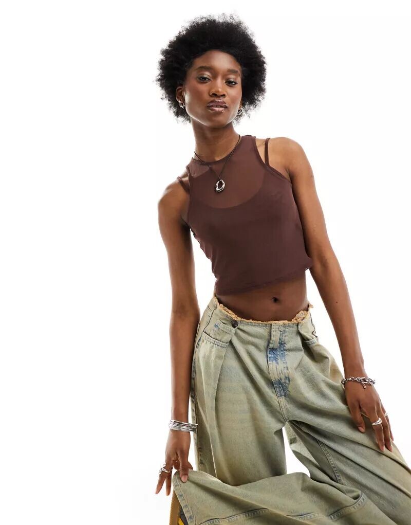 

Коричневая двухслойная кофта из сетчатой ​​ткани ASOS