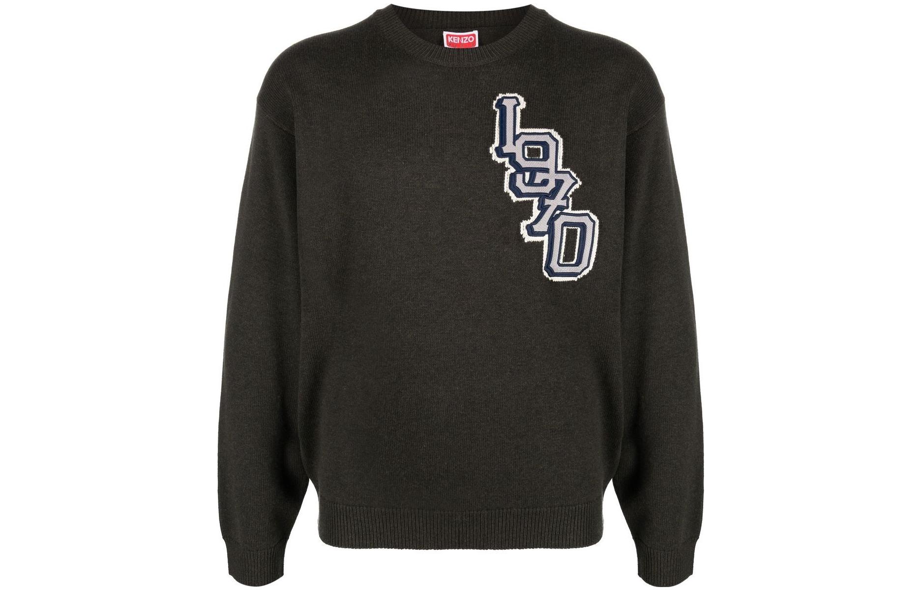 

Вязаный джемпер с круглым вырезом и нашивкой-логотипом KENZO, Dark Umber