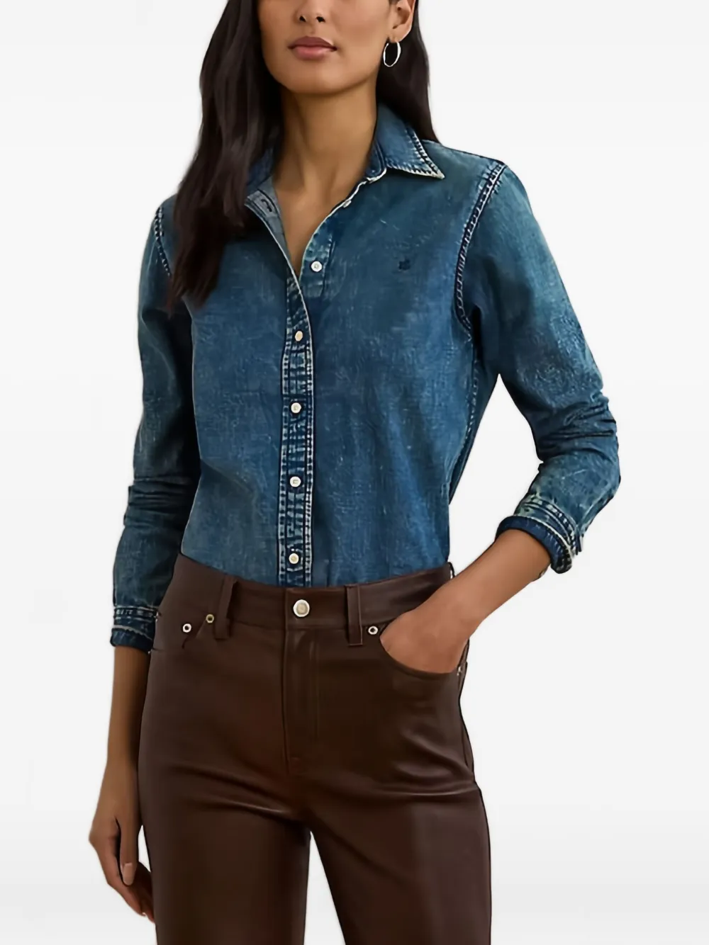 

Вышитая джинсовая рубашка Lauren Ralph Lauren, синий