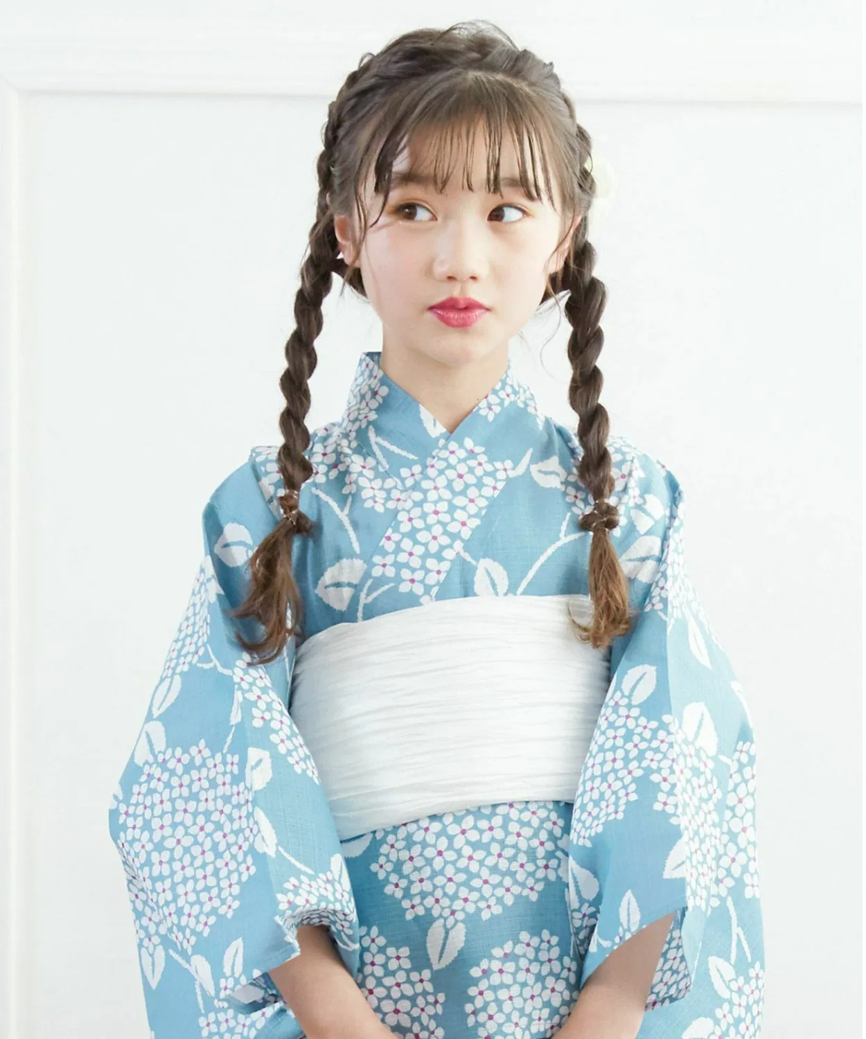 Детский раздельный комплект юката с поясом, 2way, бренд Kyoto Kimono Town, серо-голубой