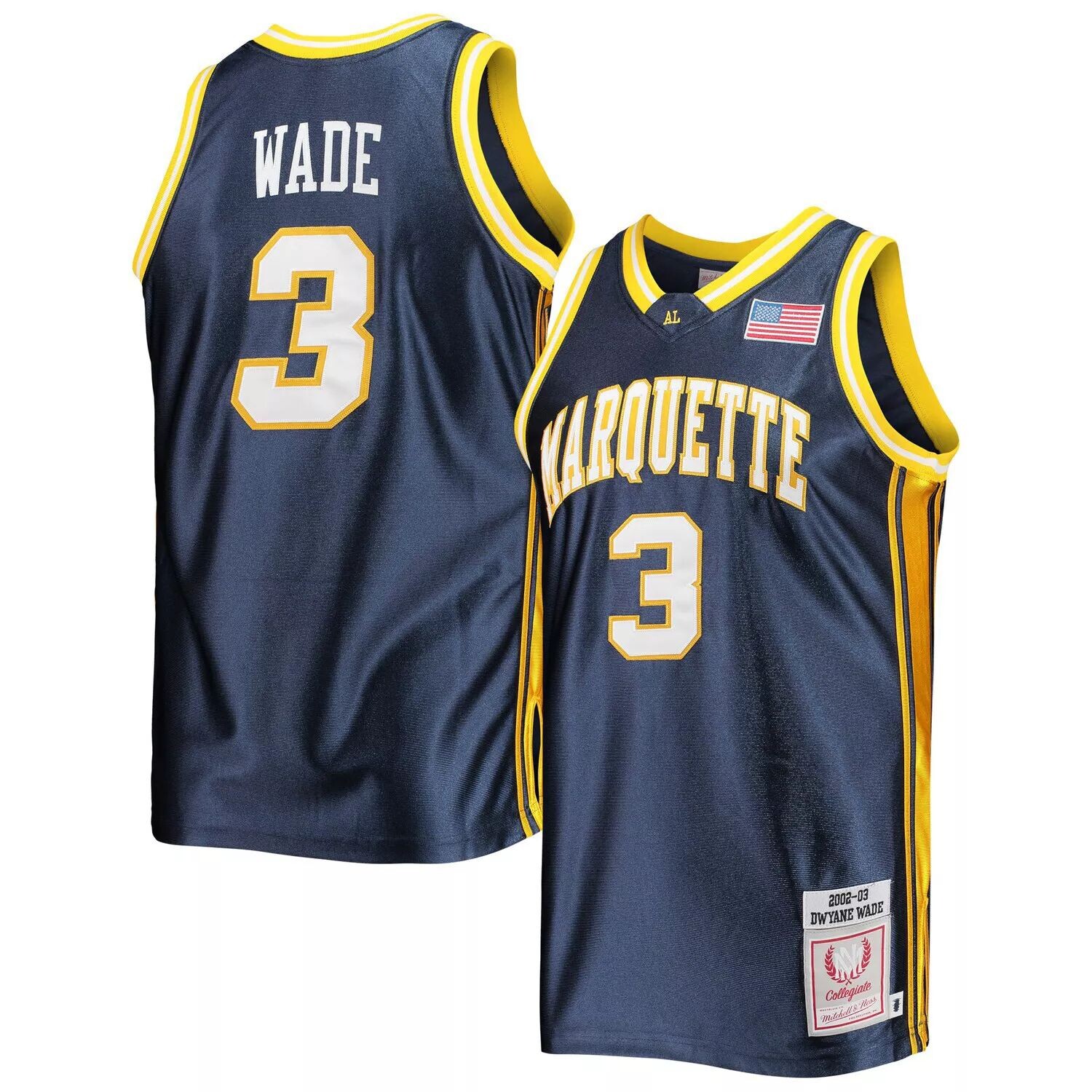 

Мужская футболка Mitchell & Ness Dwyane Wade Navy Marquette Golden Eagles 2002-03 Authentic Throwback College Джерси