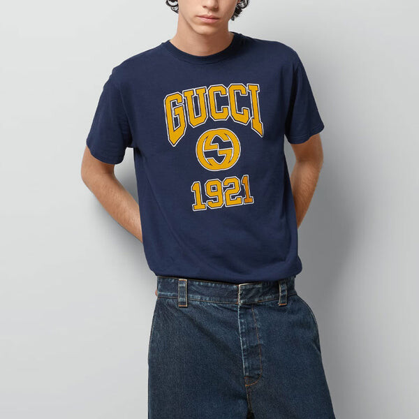 Футболка Gucci cotton jersey printed t-shirt 'blue', синий — фото 3