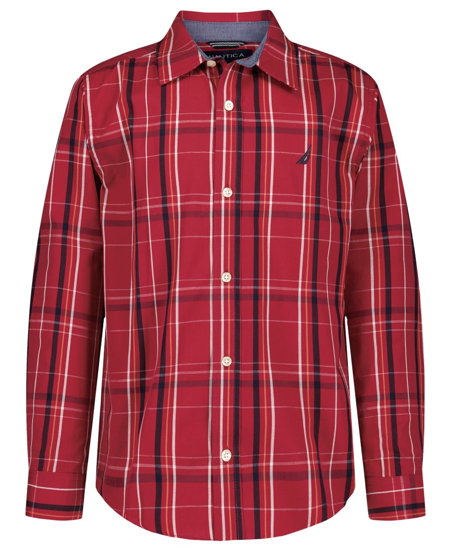 

Детская рубашка с длинными рукавами в тонкую клетку, размер 8-20 Nautica, Rio Red