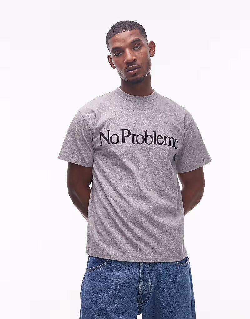 

Футболка из хлопка с логотипом серого меланжевого цвета No Problemo, Серый, Футболка из хлопка с логотипом серого меланжевого цвета No Problemo